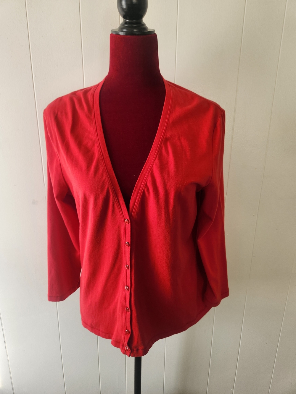 Vintage New York & Company Red V-Neck Button Cardigan 90s Minimalist